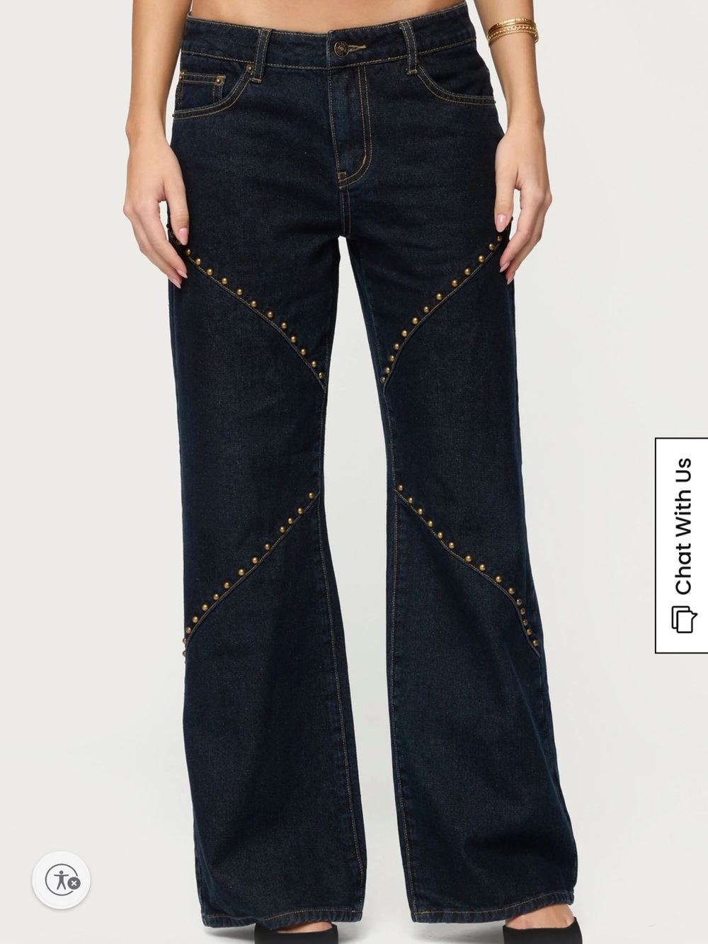 Dark Wash Studded Wide-Leg Women’s Jeans